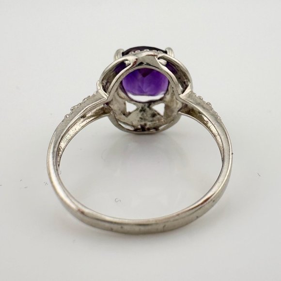 Beautiful Dark Purple Amethyst and Diamond Accent Ring - Sterling Silver Size 7. - Picture 11 of 16